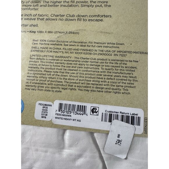 Charter Club White Down Heavyweight Comforter King New MSRP $750 - Picture 4 of 4
